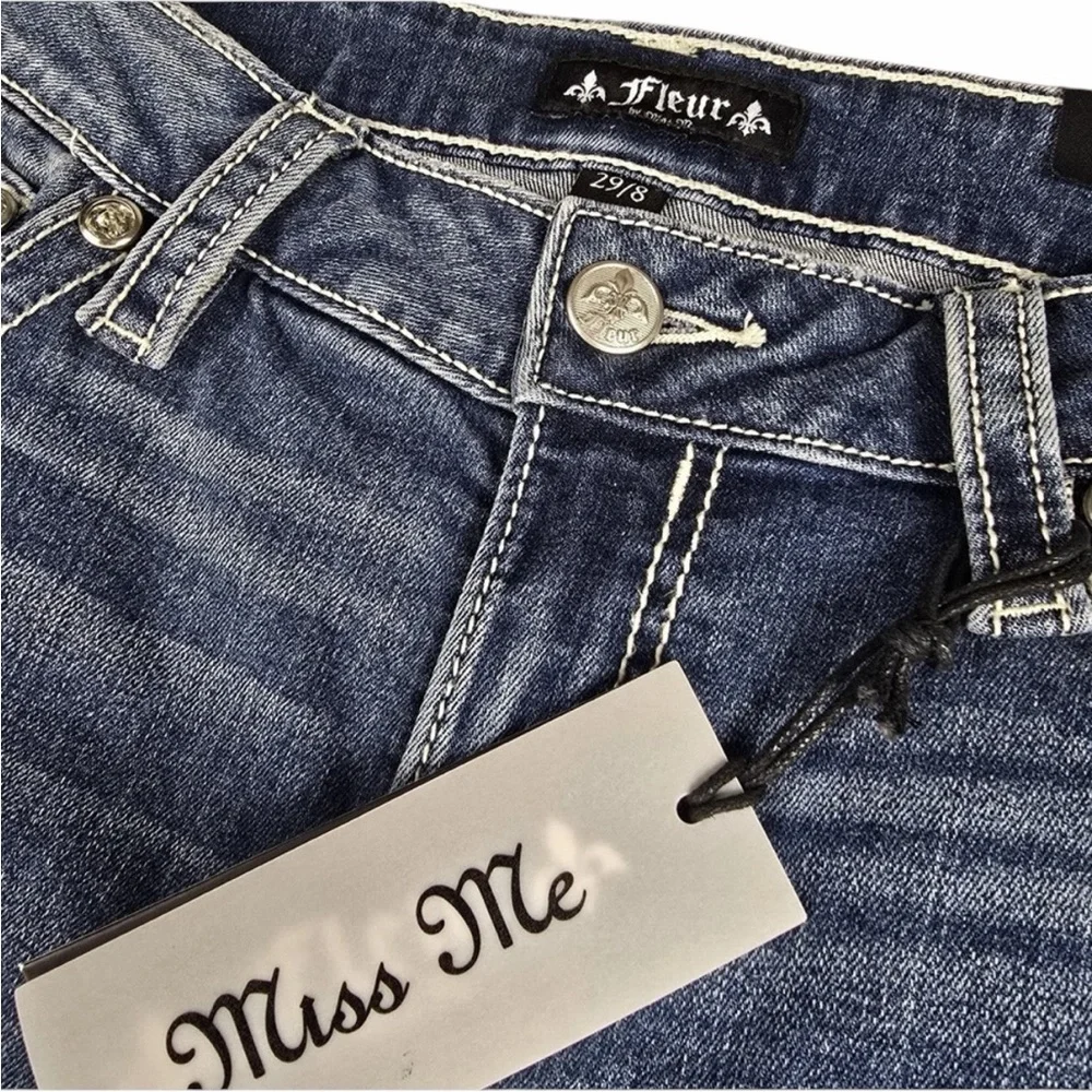 New Fleur by Miss Me Jeans Womens 29 / 8 Blue Medium Wash‎ Slim Wide Embellished - Picture 5 of 13